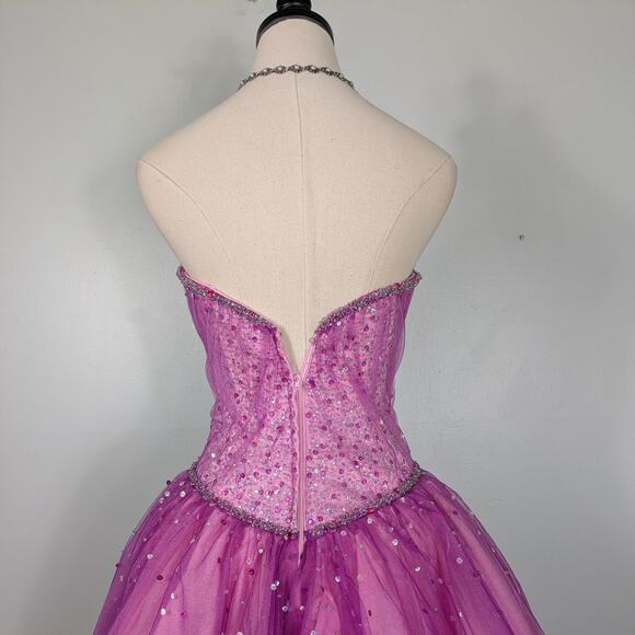 Vintage Prom Dress Maxi Ball Gown 2 Pink Princess Tulle Fairy Glam Purple Sequin - Picture 7 of 16